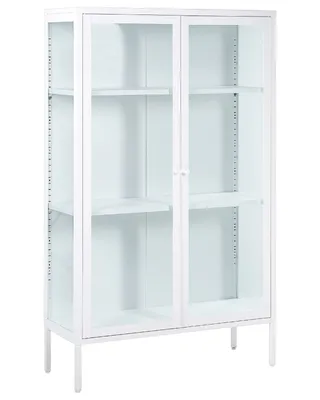 Obrázok produktu pre BELIANI Vitrína biela kovová oceľ 90 x 35 x 150 cm 2 dvierka sklenená predná a bočná časť skrinka moderný štýl kancelária