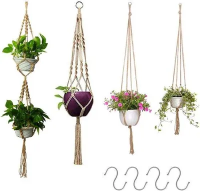 Immagine prodotto di Set decorativo per piante composto da 4 vasi sospesi in macramè - Vaso per fiori - Decorazione per piante