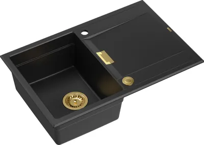 Obrázok produktu pre QUADRON Drez 1-drezový drez | Rozmery: 76 x 50 x 21,5 cm | OWEN 111 | Kuchynský drez Granitový drez z GraniteQ so sifónom | Carbon & Gold