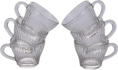 Immagine prodotto di Tazze da caffè in vetro con linee verticali, 90 ml, set da 6 pezzi