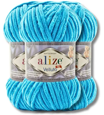 Productafbeelding van Alize 3x 100g Velluto, dikke wol, effen kleur, chenille, geschikt voor haken en breien (Kleur: Ocean | 16)