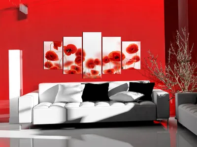 Produktbild von Akustikbild Mohnblumen 200x100 cm Bilder Akustikschaum Hochleistungsschallabsorber Schallschutz Leinwand 5 tlg Wandbild Raumakustik Schalldämmung Natur Pflanzenmotiv rot weiß 030210-73