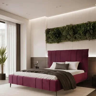 Produktbild von Polsterbett SOMALI 140x200 Bordeauxrot Velours mit Bettkasten & Lattenrost