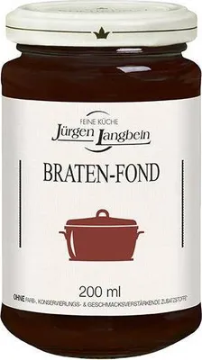 A jar of Jürgen Langbein Braten-Fond on a white background.