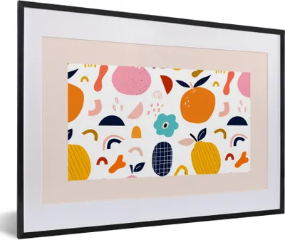 Produktbild von MuchoWow® Gerahmtes Poster Blumen - Früchte - Muster - Pastell - Rosa 60x40 cm - Poster mit Schwarzem Bilderrahmen Wandposter Rahmen Foto Bilder - Schlafzimmer - Plakat in Rahmen - Drucken