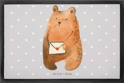 Produktbild von Mr. & Mrs. Panda Bodenvorleger Bär Liebesbrief 50 x 75 cm - Grau Pastell - Geschenk, Sehnsucht, fußmatte, Liebeskummer, Teddy, Vermissen, bodenmatte, Schmutzmatte