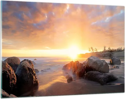 Produktbild von Bilder auf glas - Meer Strand Felsen - 120x80cm - Glasbilder - Wandbilder - Kunstdruck - zum Aufhängen bereit - Wanddekoration aus Glas - Glas Bilder - Wandbild auf Glas - Einteilig - GAA120x80-3649