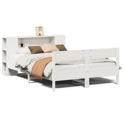 Produktbild von vidaXL Massivholzbett mit Regal ohne Matratze Weiß 135x190 cm Kiefer