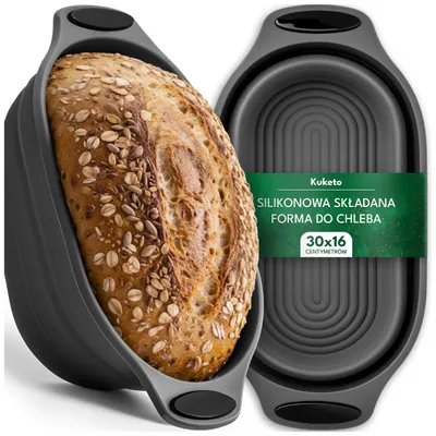 Obrázek produktu pro Kuketo | Velká silikonová forma na pečení chleba, černá – skládací forma na chléb, dorty a paštiky – nepřilnavá a tepelně odolná