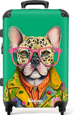 Obrázek produktu pro NoBoringSuitcases.com® Velký kufr - Buldok - Brýle - Design - Pes - Zvířata - Kombinovaný zámek TSA - Pevná skořepina na kolečkách - 4 kolečka - 72 litrů - Cestovní kufr - 66 cmKufr Medium 67x43x25 cm, 72L,