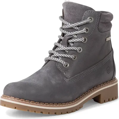 A single gray boot is shown against a white background.