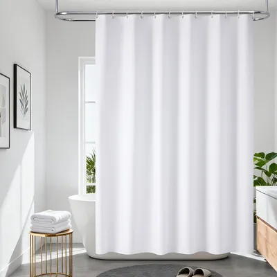Image de Rideau de douche 180 x 180 cm, blanc, en tissu, imperméable, avec crochets