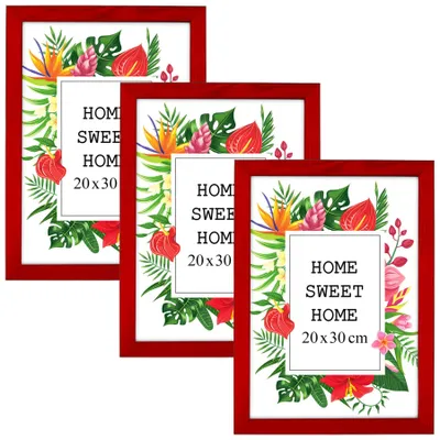 Produktbild von MG Design Set aus 3 Rot Bilderrahmen 20 x 30 cm - Aus echtem Holz mit Acrylglas, zum Aufhängen & Aufstellen, für Fotos, Poster & Puzzle
