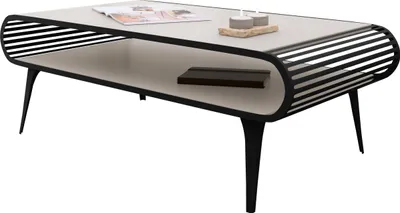 Produktbild von MIRJAN24 Couchtisch Aristo, Wohnzimmer Kaffeetisch, Basis aus Stahl (Farbe: Schwarz / Cashmere)