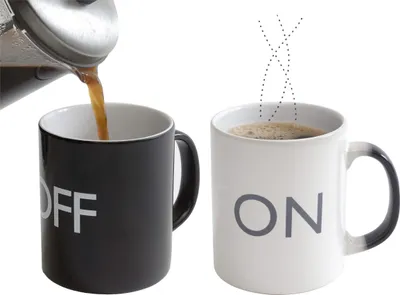 Produktbild von Zaubertasse On/Off Kaffeetasse mit Farbwechsel Thermoeffekt Kaffeebecher Teetasse aus Keramik Geschenk für Büro & Zuhause Schwarz Weiß