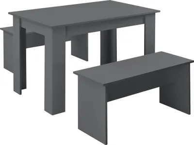 Produktbild von Jídelní set stůl a lavice 3 kusy Jídelní set pro 4 osoby Stůl 110 x 70 cm s 2 lavicemi Stolová skupina Sedací souprava šedá [en.casa]