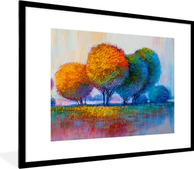 Produktbild von MuchoWow® Gerahmtes Poster Malerei - Ölgemälde - Natur - Bäume 80x60 cm - Poster mit Schwarzem Bilderrahmen Wandposter Rahmen Foto Bilder - Schlafzimmer-Dekorationen - Fotoposter