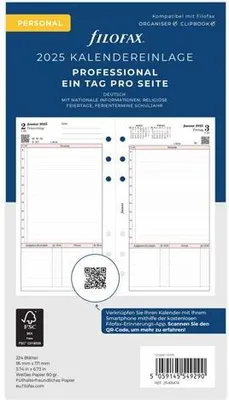 Produktbild von FILOFAX Kalendereinlage 2025 - Personal - 1 Tag = 1 Seite - Professional - weiss deutsch - 25-68474