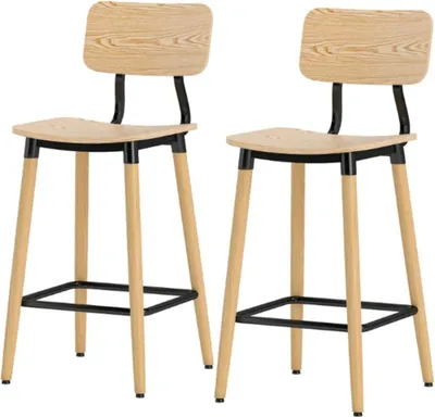 Produktbild von 2er-Set Barhocker mit Rückenlehne, Barstühle für Hausbar, Kücheninsel, Esszimmer, Holz