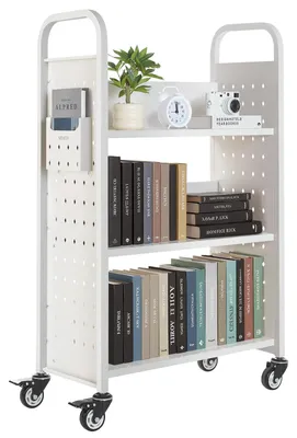 Bücherwagen, 150 kg, 770x380x1220 mm, L-förmige Regalböden, Rollen