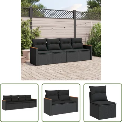 Produktbild von The Living Store 4-tlg. Garten-Sofagarnitur mit Kissen Schwarz Poly Rattan