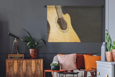 Produktbild von MuchoWow® Wandteppich Wandbehang Halbseitenansicht einer akustischen Gitarre 150x100 cm Tapisserie Dekoration Wandtuch - Waschbar - Tapisserien - Wand-Decke