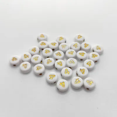 Immagine prodotto di Perline con lettere, 30 pezzi, 4x7 mm, oro e bianco, rotonde, numero 4