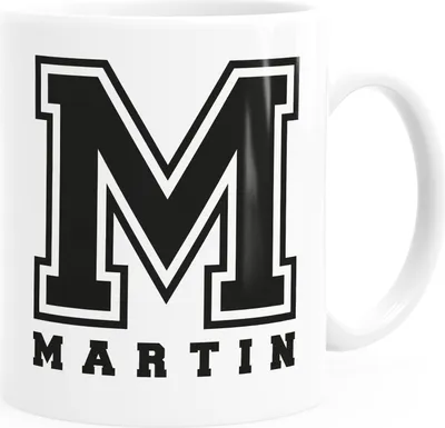 Produktbild von Kaffee-Tasse Initiale Name personalisierbares Motiv Geschenk Männer College Style Moonworks® weiß Keramik-Tasse