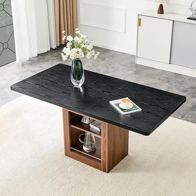 Imagen del producto de Mesa extensible para comedor, color , aspecto de madera, con espacio de almacenamiento, de 130-160 cm