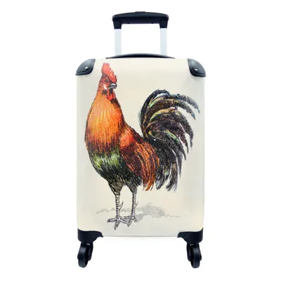 Produktbild von MuchoWow® Koffer Handgepäck Trolley Rollkoffer Kleine Reisekoffer mit 4 Rollen - Bunte antike Illustration des Hahns - Cabin Size < 55x40x23 cm & 55x40x20 cm - Fotokoffer - Kabinenkoffer - Boardgepäck - Reise-Box - Reisekoffer - Reisegepäck - Koffer mit Bild - Trolley für Kinder