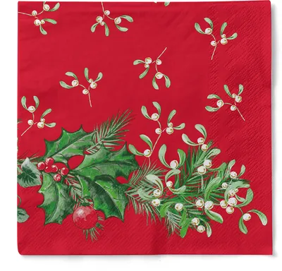 Produktbild von Tissue Serviette Elise, 3-lagig, 40 x 40 cm, 100 Stück - Mank - Weihnachten Mistelzweig