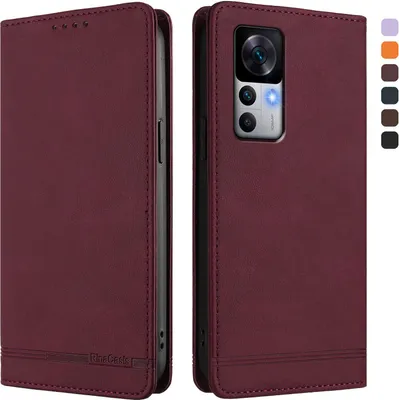 Image de Etui pour Xiaomi 12T / Xiaomi 12T Pro, étui rétro en cuirPolyuréthaneavec support et fentes pour cartes de crédit Rouge
