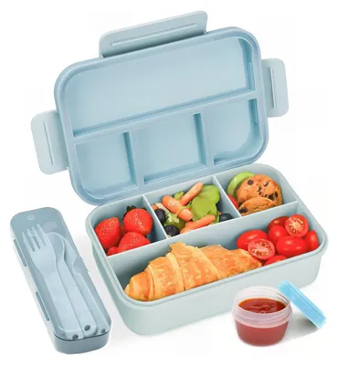 Immagine prodotto di Elzusha - Contenitore per il pranzo con scomparti, capacità 1300 ml - A prova di perdite - Include posate