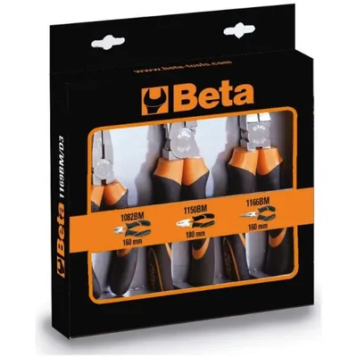 Produktbild von Beta 3-teiliger Zangensatz; 1 Kombizange, 1 Telefonzange mit halbrunden langen Backen und Seitenschneider