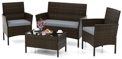 Produktbild von KOMFOTTEU Gartenmöbel Set, Polyrattan Balkonmöbel mit Tisch, 2-Sitzer Sofa & 2 Stühlen, 4-teiliges Outdoor Terrassenmöbel mit Sitzkissen, Balkon Sitzgruppe für Terrasse & Garten