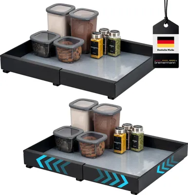 Produktbild von bremermann Teleskopschubladen 2er Set - ausziehbar, Breite von 31-51 cm, zum Kleben oder Bohren, aus schwarzem Metall