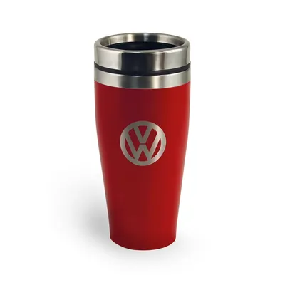 Produktbild von Thermobecher 400ml 'VW Volkswagen rot' - Anti-Rutsch Boden - Doppelwandig - 18/8 Edelstahl
