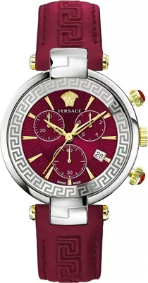 Produktbild von Versace VE2M00821 Revive Chrono silber gold rot Leder Armband Uhr Damen NEU