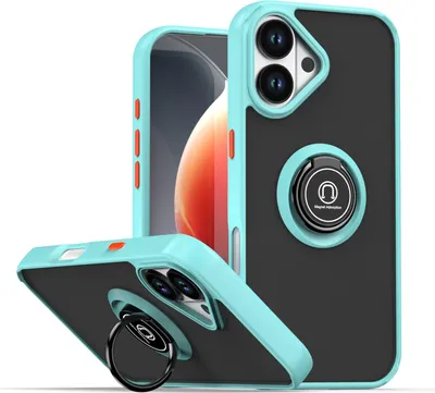 Produktbild von Hülle für iPhone 17 Matte Transluzent TPU Stoßfest Schutzhülle mit Ring Halter Ständer Hellblau
