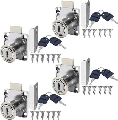 Imagen del producto de Cerradura de acero inoxidable con llave, 22 mm, color plateado, 4 unidades