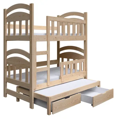 Produktbild von Masseno Etagenbett DUMBO 75x180 cm mit Schublade, Rausfallschutz, Kinderbett mit Leiter für Mädchen und Jungs, Stockbett, Kieferfarben