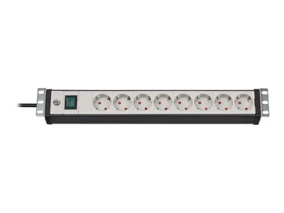 Productafbeelding van Brennenstuhl - Line, 19-inch stekkerdoos voor schakelkasten, 8-voudig, zwart/lichtgrijs, 3 meter, kabel H05VV-F 3G1,5, 19-inch formaat, artikelnummer 1156057018