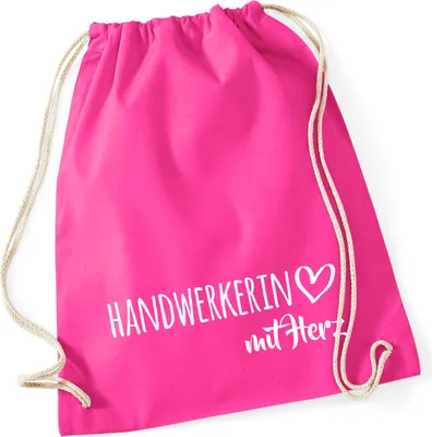 Produktbild von Huuraa Turnbeutel Handwerkerin mit Herz 12 Liter Fuchsia Baumwolle Rucksack Geschenkidee