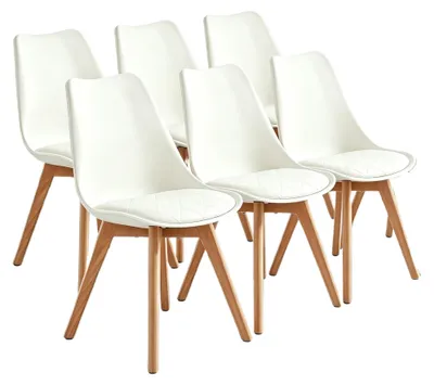 Produktbild von VASAGLE Esszimmerstuhl aus Kunstleder und Buchenholz, für Esszimmer und Büro, Gepolsterte Küchenstühle, 6er Set, 46,5 x 57 x 79 cm