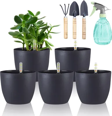 Productafbeelding van Zelfbewateringspot, Bloempot met Irrigatiesysteem, Plantenpot met Waterindicator, Hydrocultuurpot, Potten voor Kamerplanten en Buiten (Zwart