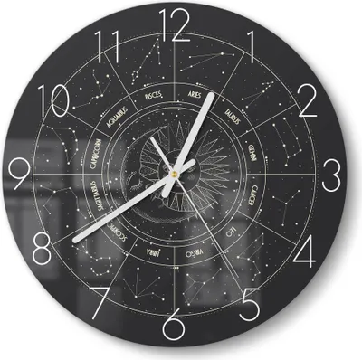Produktbild von DEQOART Glasuhr Ø30 cm Zahlen 'Sternenzyklus' Wanduhr Glas Uhr Design leise Küchenuhr