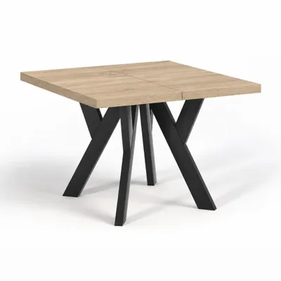 Productafbeelding van Eettafel voor 4–8 personen NERO 90/190 cm, vierkant, uitschuifbaar, eiken Sonoma met zwarte beukenhouten poten – loft, Scandinavisch