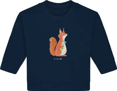 Produktbild von Mr. & Mrs. Panda Organic Baby Pullover Eichhörnchen Blume 24. - 36. Monat - French Navy - Geschenk, Spaß, Bullover, Motivation Sprüche, Spruch Positiv, glücklich, Lachen