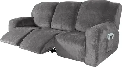 Produktbild von 8 Stück Samt Stretch Recliner Sofa Schonbezüge Abdeckung Möbelschutz für 3 Sitzer Couch,Dunkelgrau