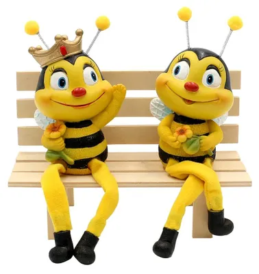 Produktbild von Dekohelden24 Dekofigur Kantenhocker Bienen-Bienenpaar mit Blume, 2er Set, Polyre